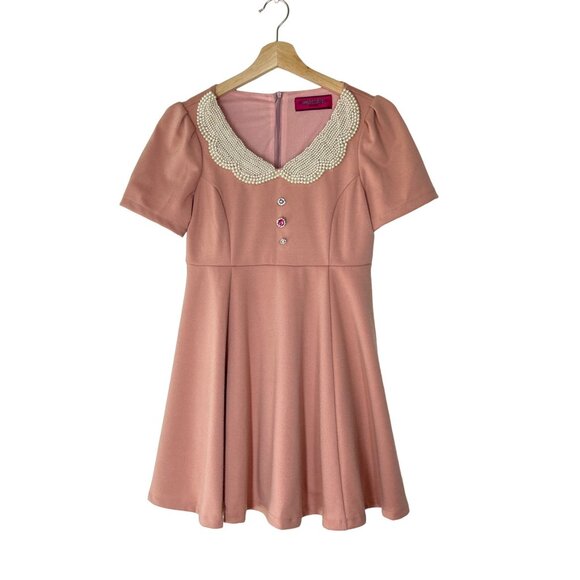 Dolly Girl by Anna Sui Pearl Collared Fit & Flare Dress Dusty Rose Size Small - Picture 1 of 8